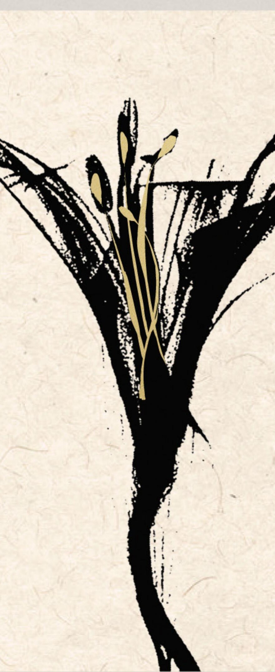 Sumi-e ink brush blossom with gold — Shun Omakase Bali